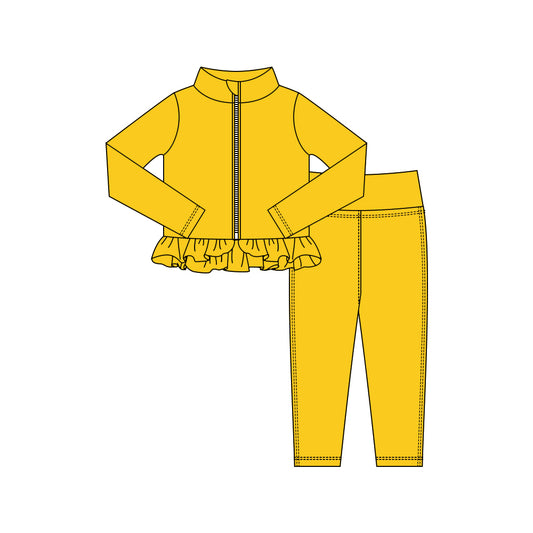 preorder GLP3008 yoga yellow zipper long sleeve pants girls set
