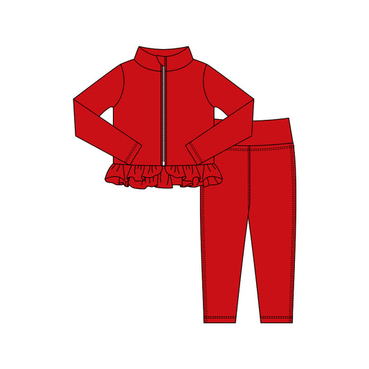 preorder GLP3010 yoga red zipper long sleeve pants girls set