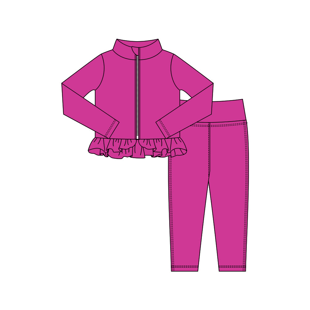preorder GLP3013 yoga hot pink zipper long sleeve pants girls set