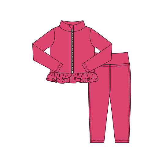 preorder GLP3014 yoga pink zipper long sleeve pants girls set