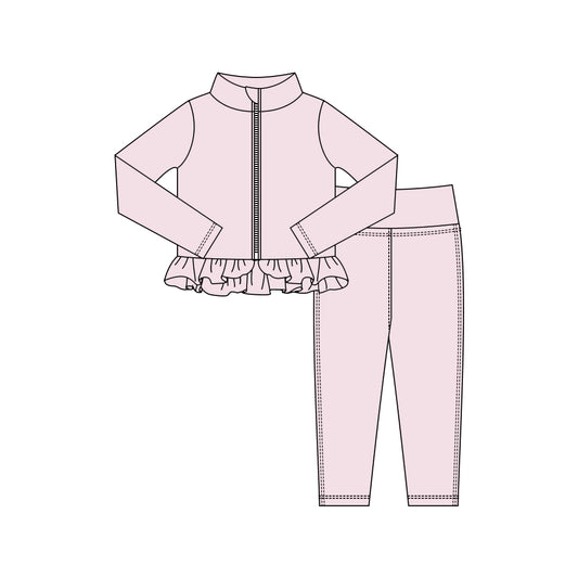 preorder GLP3015 yoga light pink zipper long sleeve pants girls set