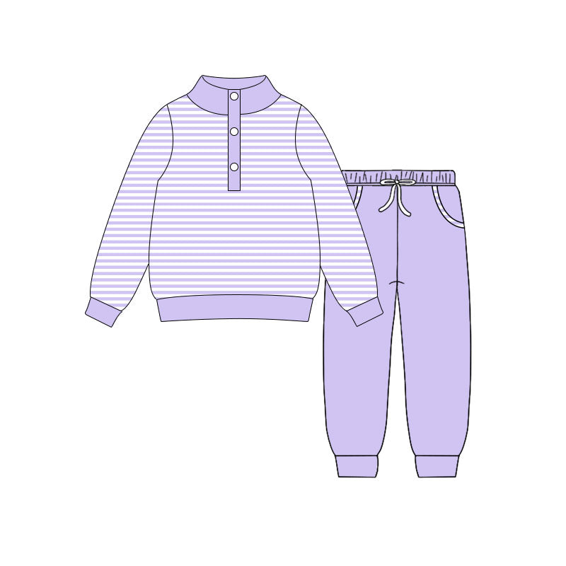 preorder GLP3023 purple striped long sleeve pants girls set