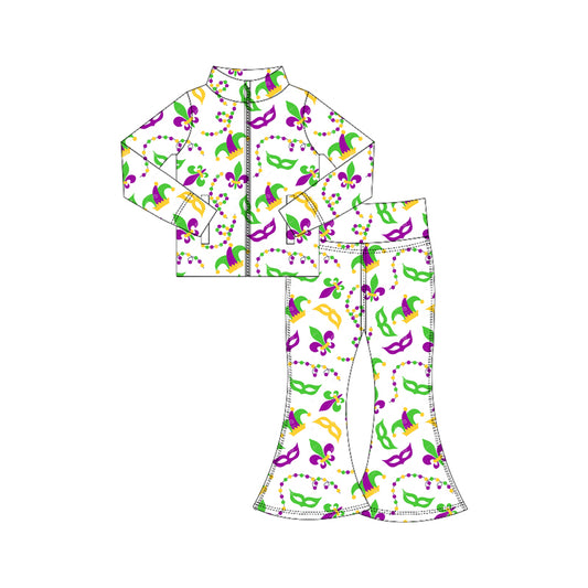 preorder GLP3026 yoga Mardi Gras zipper long sleeve pants girls set
