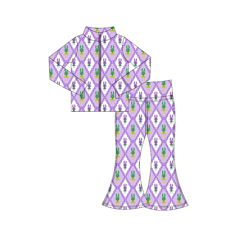 preorder GLP3029 yoga Mardi Gras zipper long sleeve pants girls set