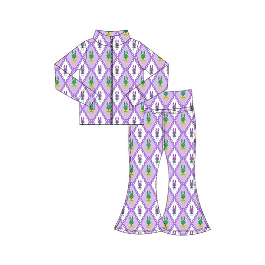preorder GLP3029 yoga Mardi Gras zipper long sleeve pants girls set