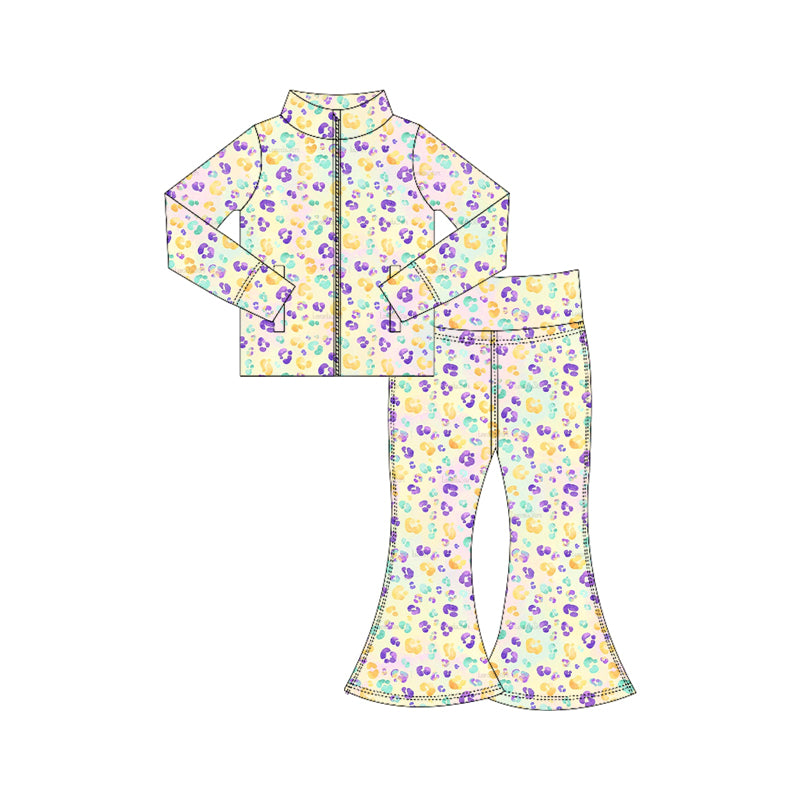 preorder GLP3030 yoga Mardi Gras zipper long sleeve pants girls set