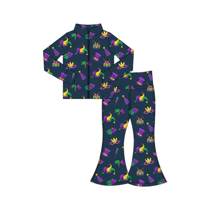 preorder GLP3032 yoga Mardi Gras zipper long sleeve pants girls set