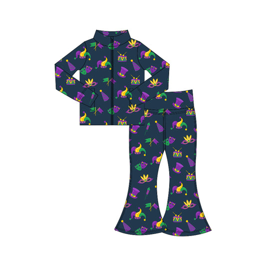 preorder GLP3032 yoga Mardi Gras zipper long sleeve pants girls set