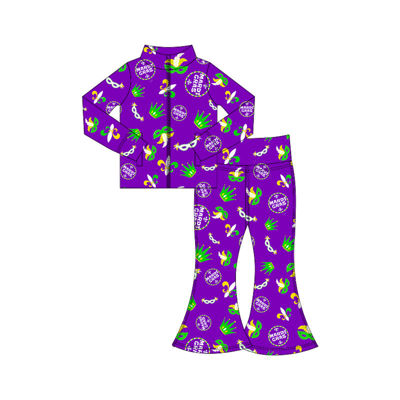 preorder GLP3033 yoga Mardi Gras zipper long sleeve pants girls set