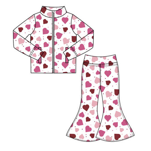 preorder GLP3035 yoga Valentine's Day heart zipper long sleeve pants girls set