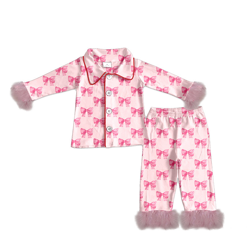 preorder GLP3051 pink bows fur long sleeve pants adult women pajamas