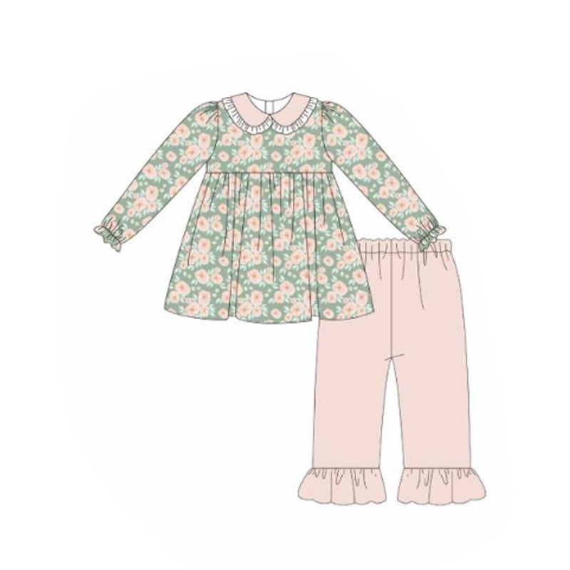 preorder GLP3052 pink flowers floral long sleeve pink pant girls set