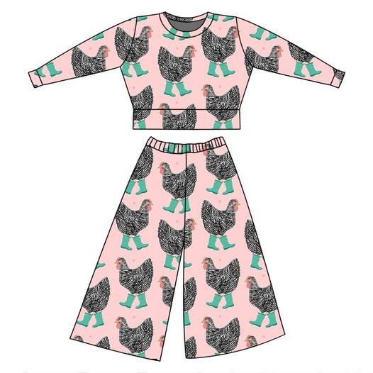 preorder GLP3054 cute chick pink long sleeve pants girls set