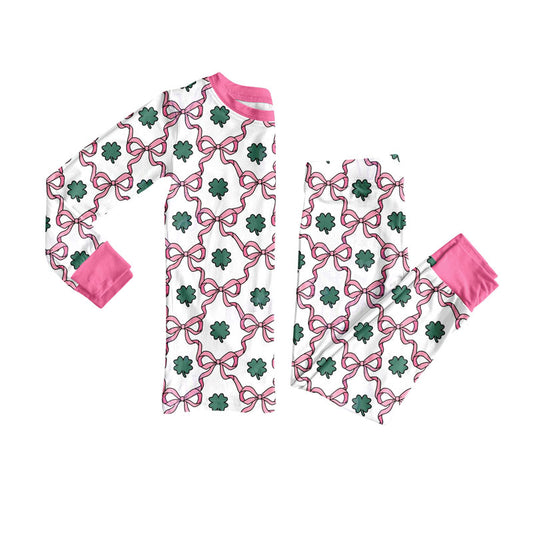 preorder GLP3055 St Patrick clover pink bwos long sleeve pants girls pajamas