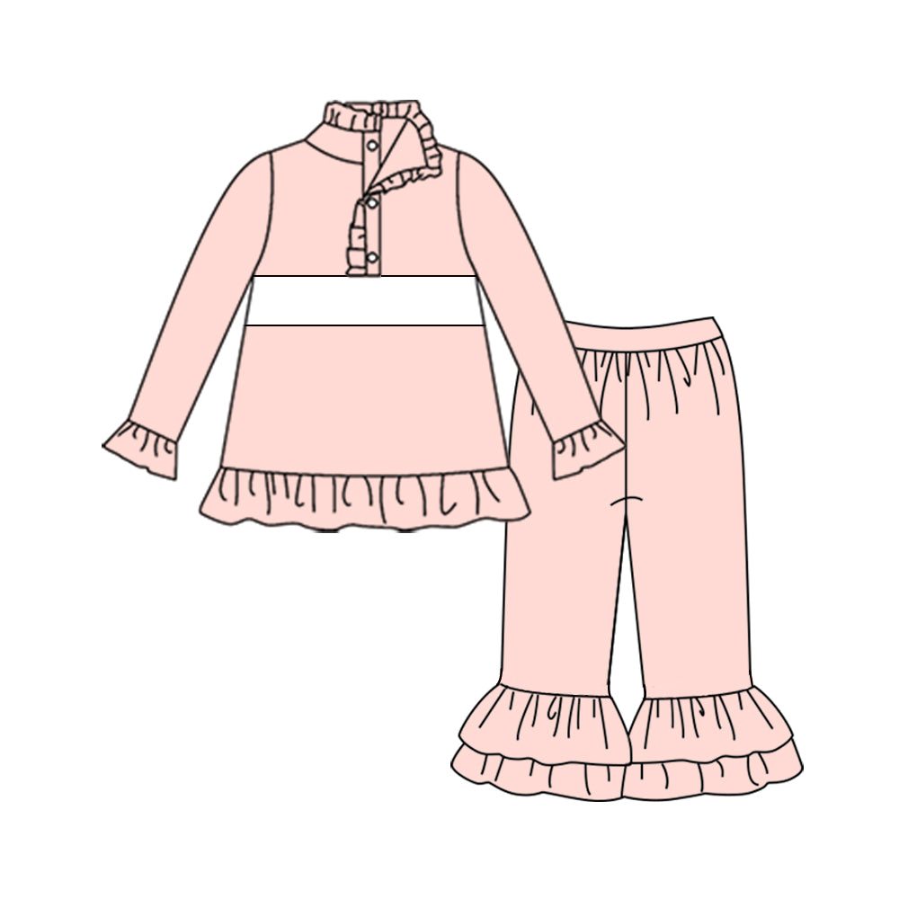preorder GLP3061 pink long sleeve pullover pink pants girls set
