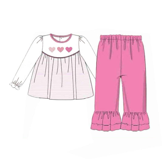 preorder GLP3069 Valentine's Day heart long sleeve pink pants girls set