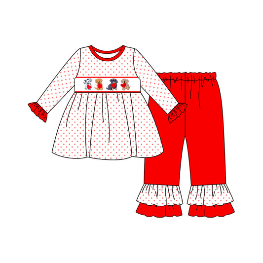 preorder GLP3073 Valentine's Day heart dog dot long sleeve red pants girls set