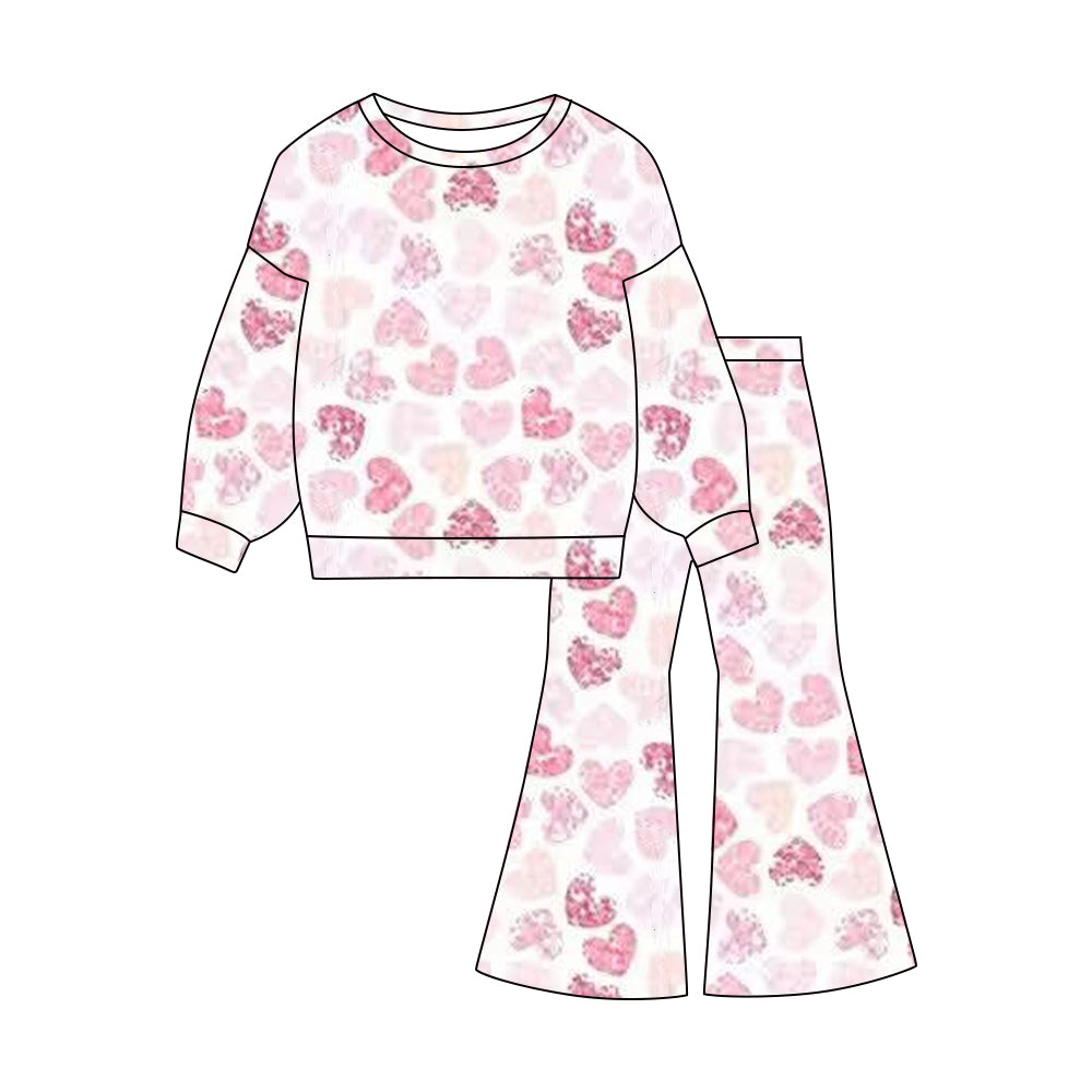 preorder GLP3096 Valentine's Day Heart Zipper Long Sleeve Pants Girls Set
