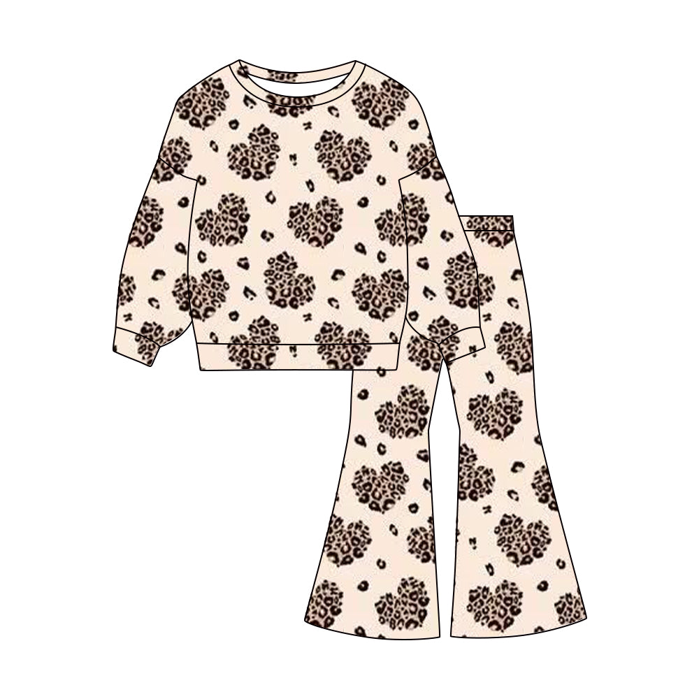 preorder GLP3098 Valentine's Day Leopard Heart Zipper Long Sleeve Pants Girls Set