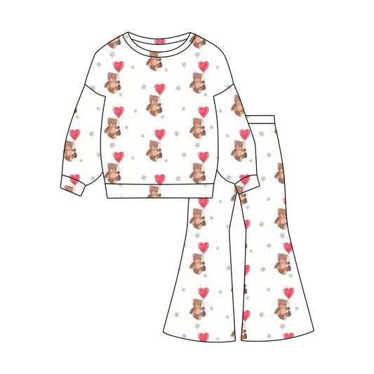 preorder GLP3100 Valentine's Day Bear Heart Zipper Long Sleeve Pants Girls Set
