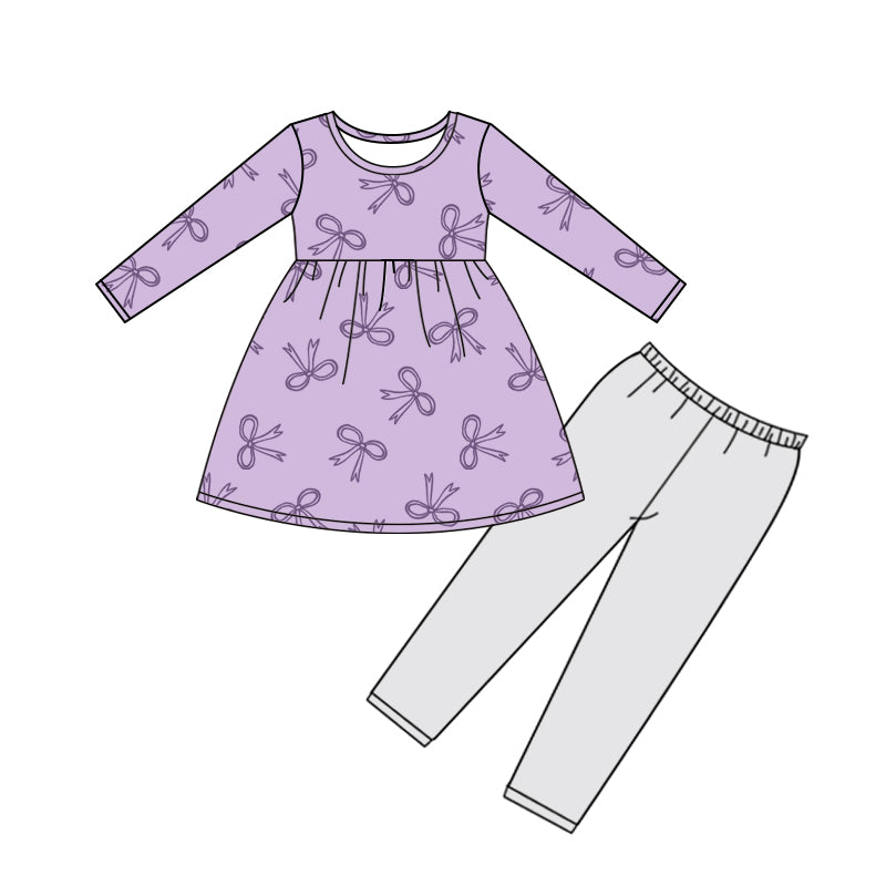 preorder GLP3107 Purple Bows Long Sleeve Pants Girls Set