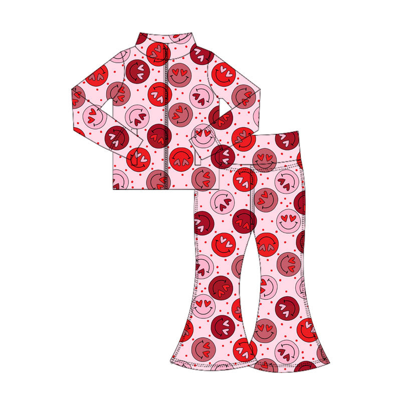 preorder GLP3108 Valentine's Day Heart Smile Zipper Long Sleeve Pants Girls Set