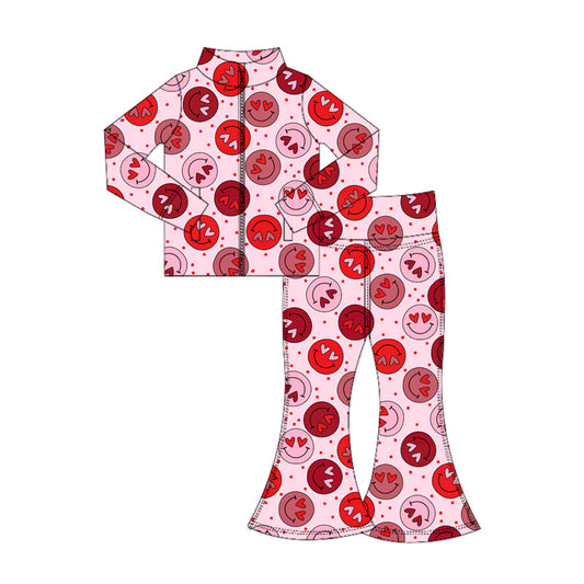 preorder GLP3108 Valentine's Day Heart Smile Zipper Long Sleeve Pants Girls Set