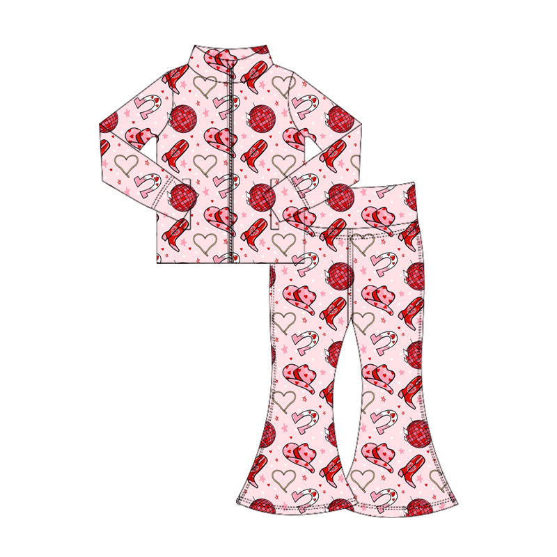preorder GLP3109 Valentine's Day Heart Botts Light Hat Zipper Long Sleeve Pants Girls Set