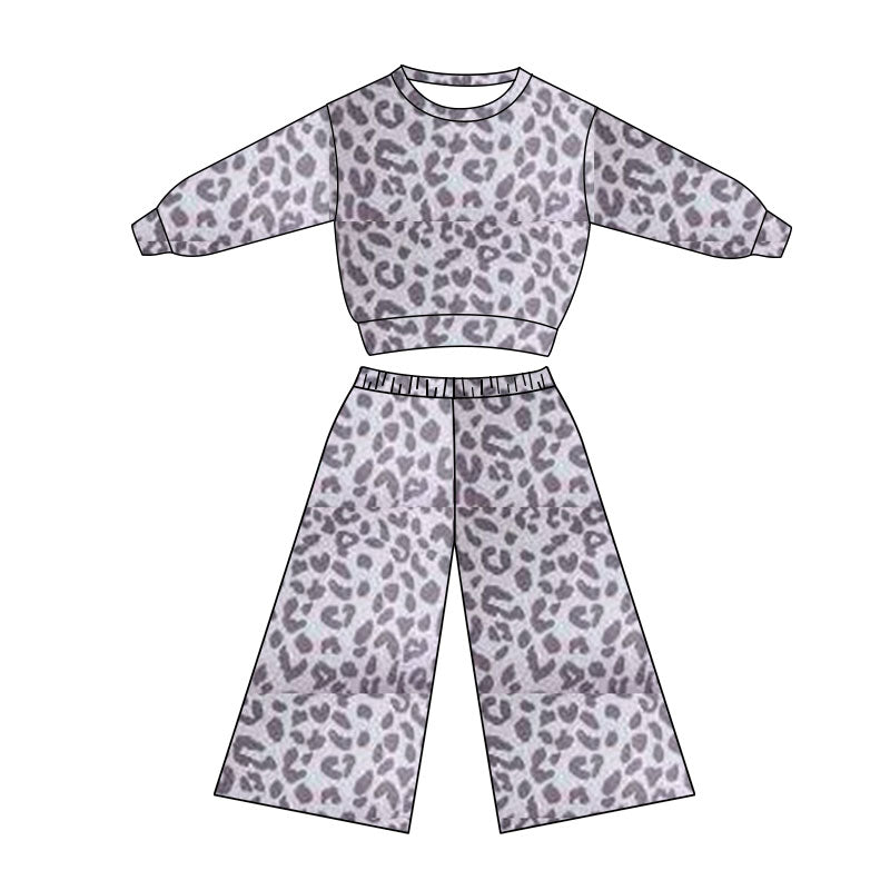 preorder GLP3113 Grey Leopard Long Sleeve Pants Girls Set