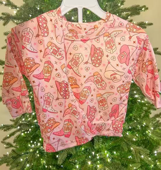 preorder GLP3116 Valentine's Day Heart Boots Pink Long Sleeve Pants Girls Pajamas