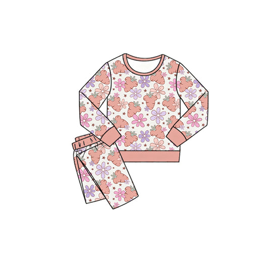 preorder GLP3127 Easter Carrot Flowers Pink Long Sleeve Pants Girls Pajamas