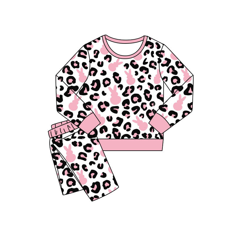 preorder GLP3142 Easter Rabbit Pink Leopard Long Sleeve Pants Girls Pajamas