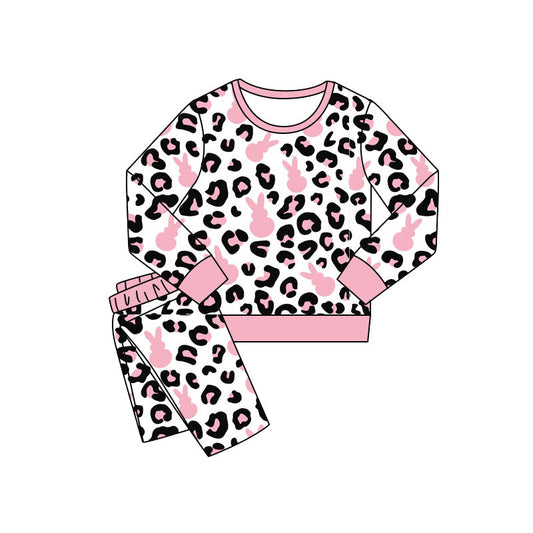 preorder GLP3142 Easter Rabbit Pink Leopard Long Sleeve Pants Girls Pajamas