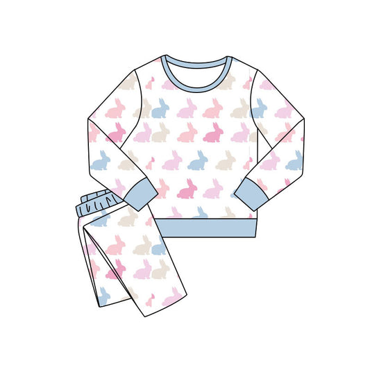 preorder GLP3143 Easter Bunny Rabbit Blue Long Sleeve Pants Girls Pajamas