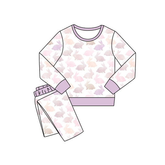 preorder GLP3144 Easter Bunny Rabbit Purple Long Sleeve Pants Girls Pajamas