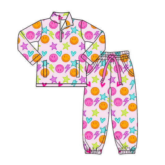 preorder GLP3150 Valentine's Day Heart Smile Pink Zipper Long Sleeve Pants Girls Set
