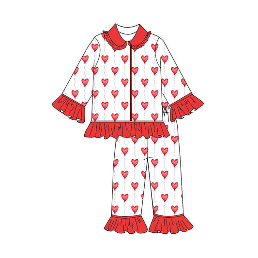 preorder GLP3152 Valentine's Day Heart Balloon Red Long Sleeve Pants Girls Pajamas