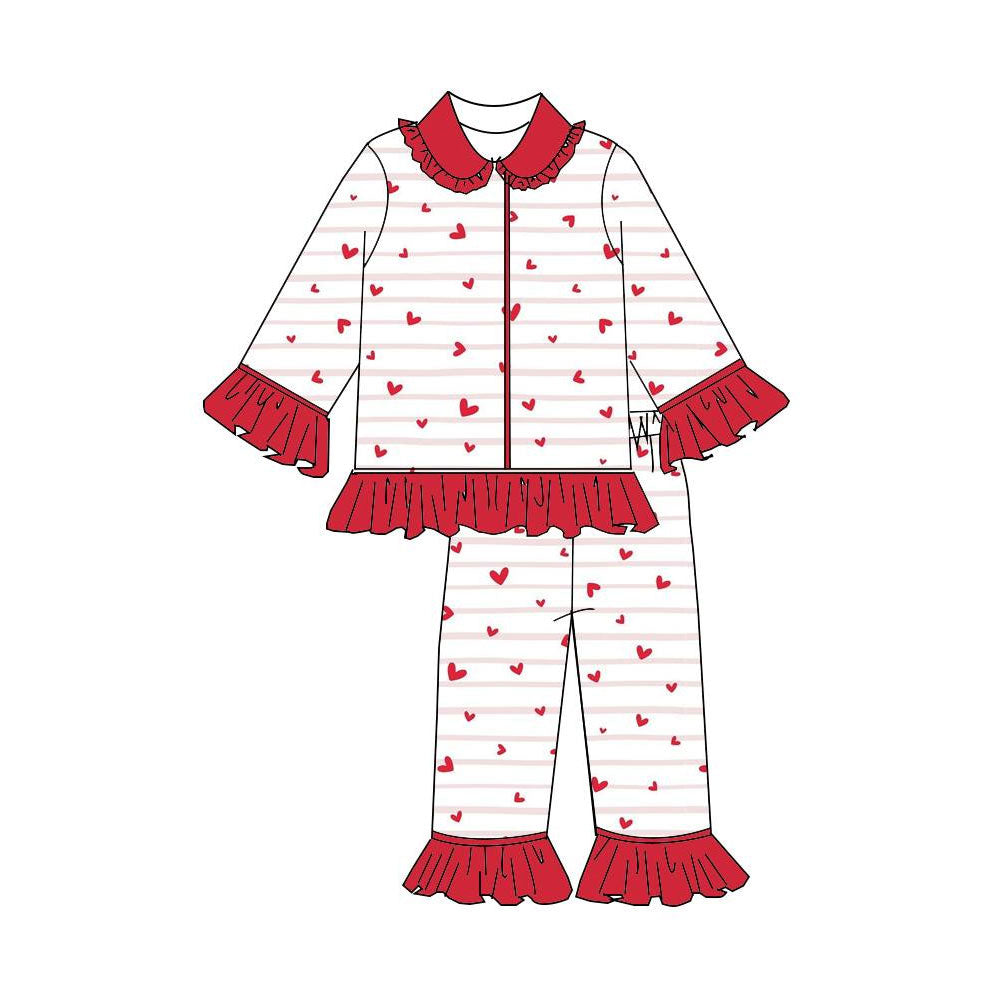 preorder GLP3153 Valentine's Day Heart Red Long Sleeve Pants Girls Pajamas