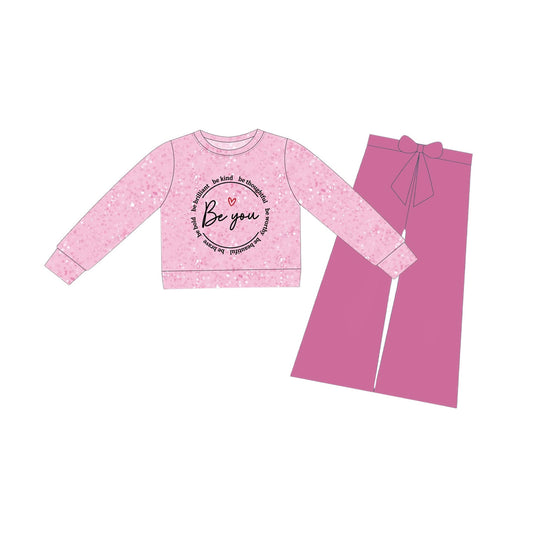 preorder GLP3154 Valentine's Day Heart Be You Pink Long Sleeve Hot Pink Pants Girls Set