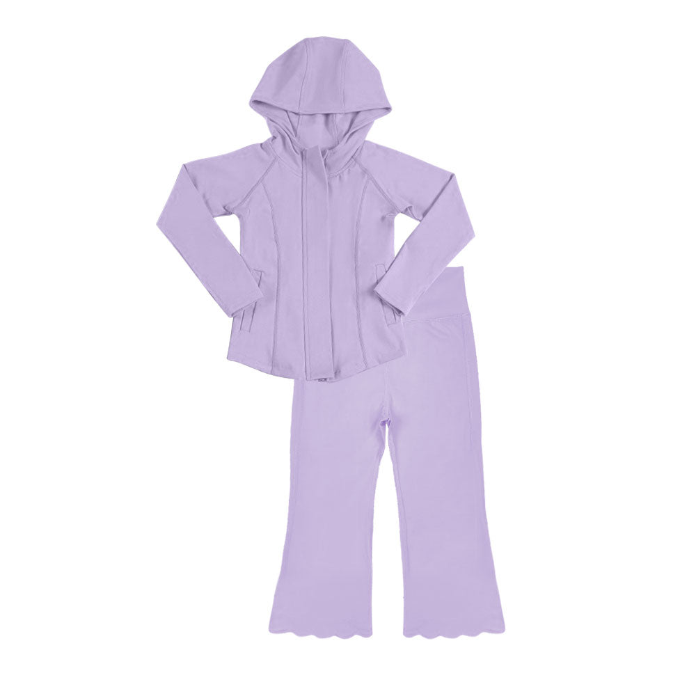 preorder GLP3157 Yoga Light Purple Zipper Hoodie Long Sleeve Pants Girls Set