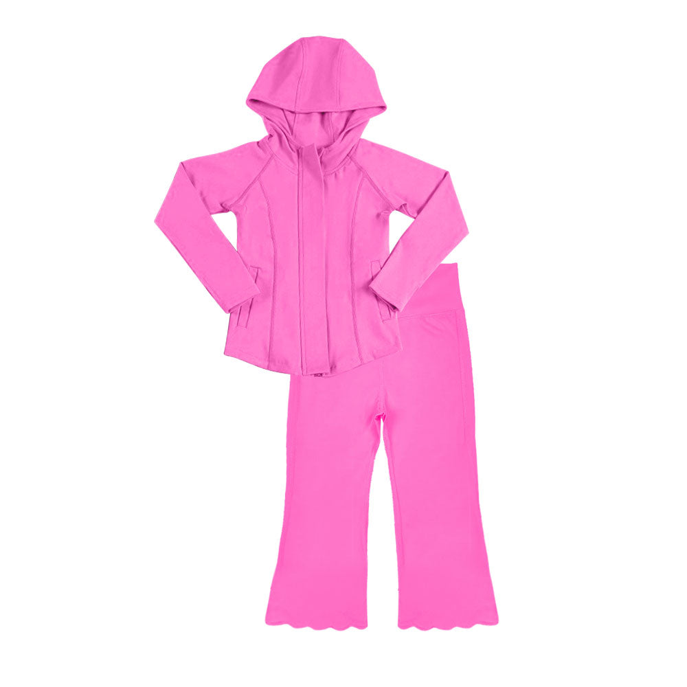 preorder GLP3156 Yoga Light Hot Pink Zipper Hoodie Long Sleeve Pants Girls Set
