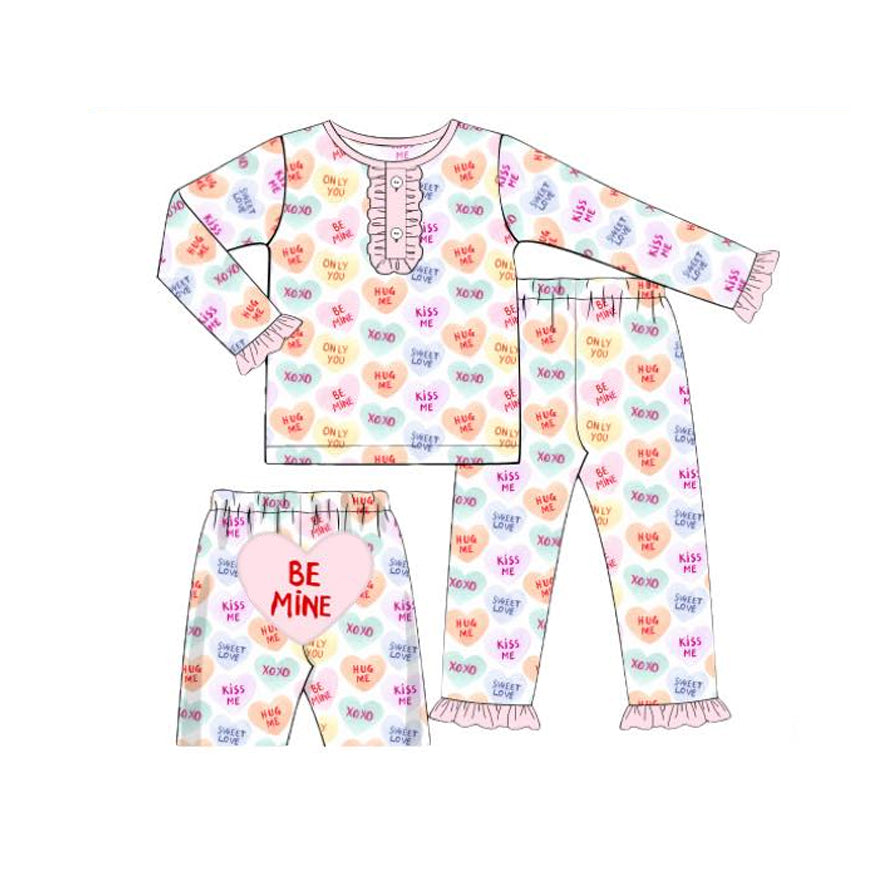 preorder GLP3159 Valentine's Day Heart Be Mine Long Sleeve Pants Girls Pajamas