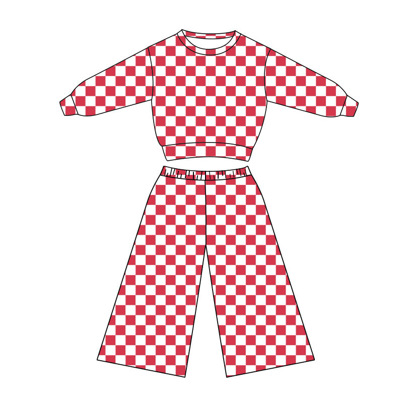 preorder GLP3166 Red Checkered Long Sleeve Pants Girls Set