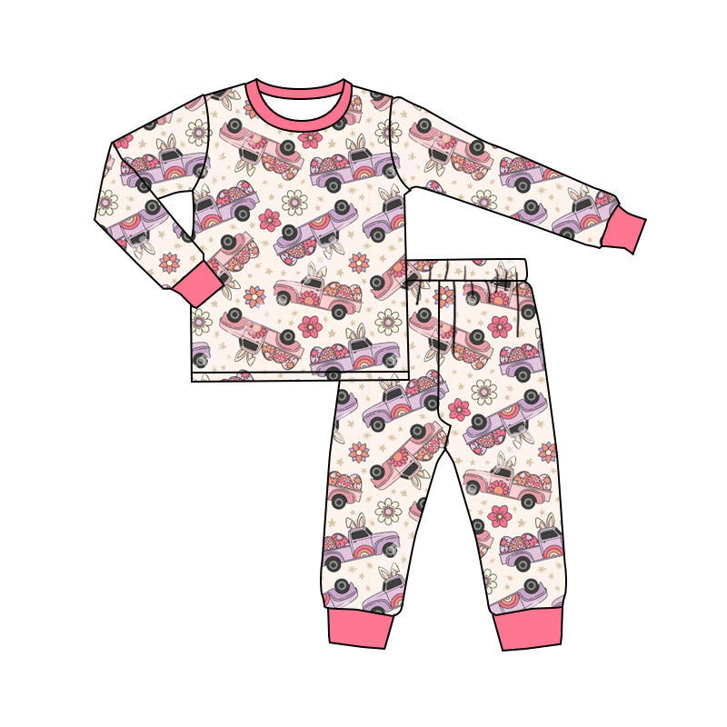 preorder GLP3169 Easter Truck Carrot Egg Long Sleeve Pants Girls Pajamas