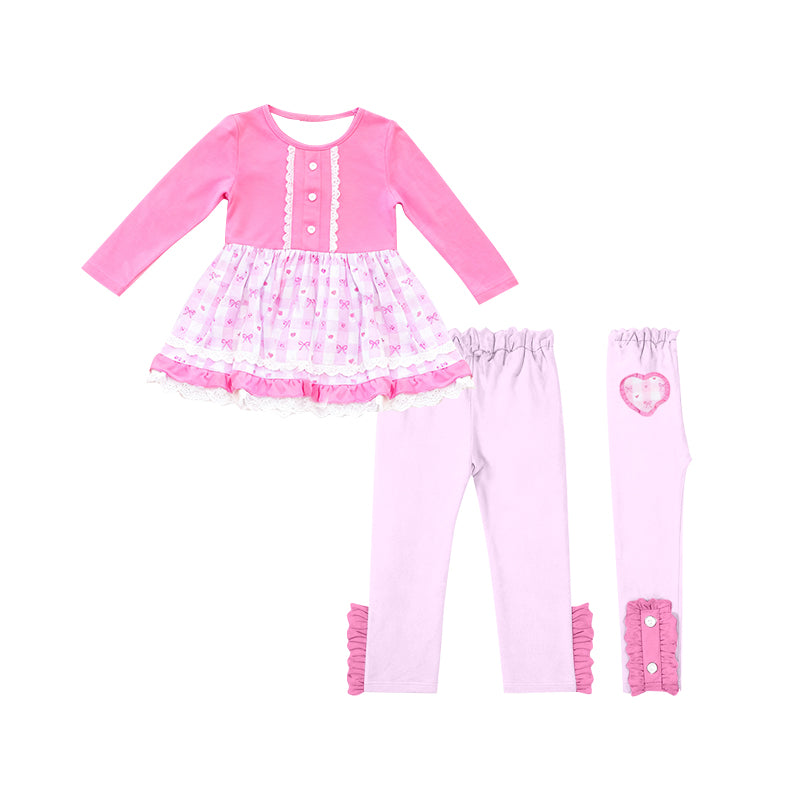 preorder GLP3171 Valentine's Day Heart Bows Pink Long Sleeve Pants Girls Set