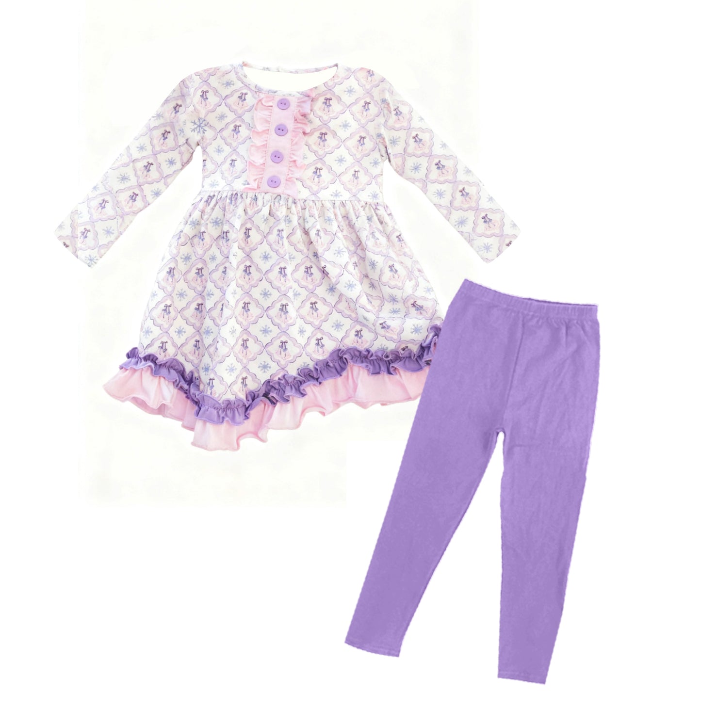 preorder GLP3181 Purple Flowers Bows Long Sleeve Purple Pants Girls Set
