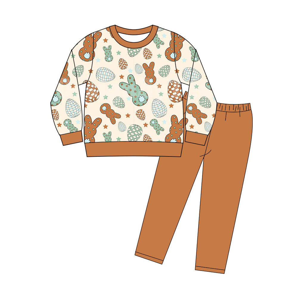 preorder GLP3190 Easter Rabbit Bunny Egg Long Sleeve Brown Pants Girls Set