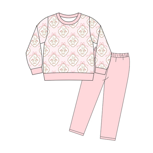 preorder GLP3191 Easter Rabbit Bunny Bows Long Sleeve Pink Pants Girls Set