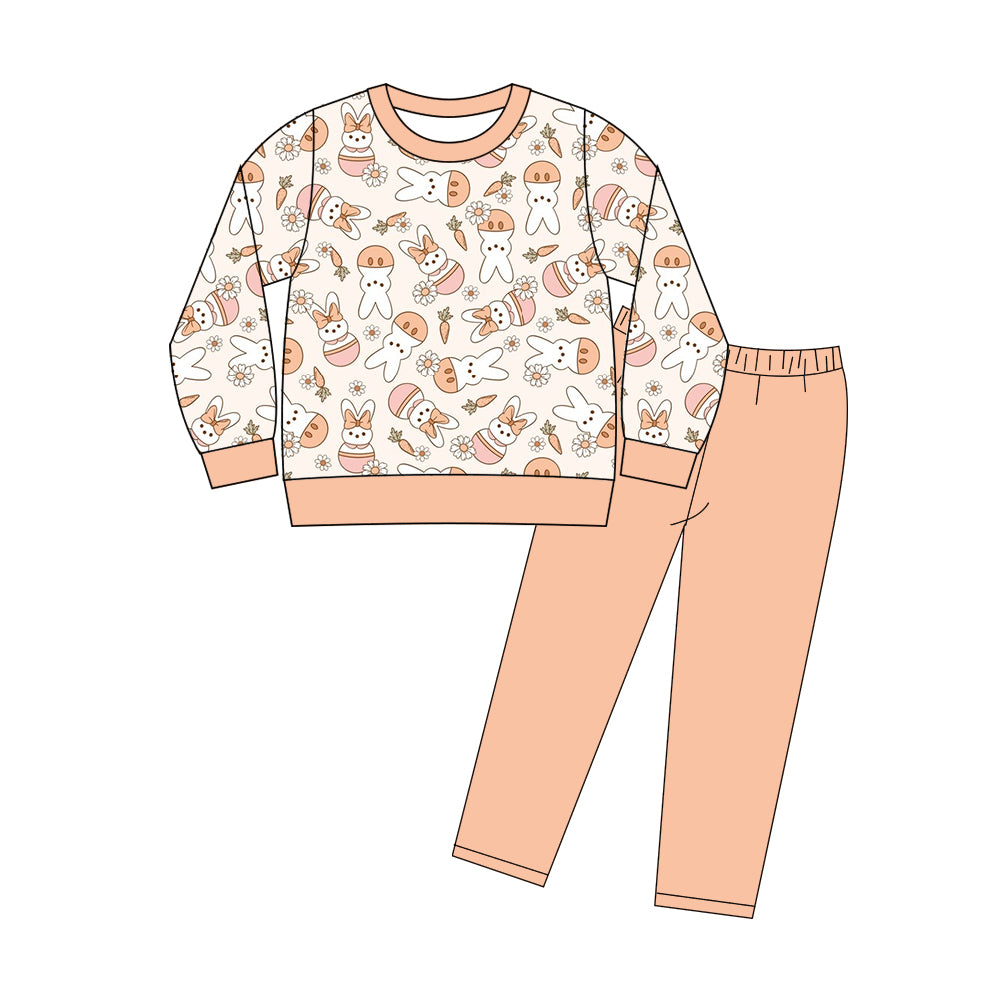 preorder GLP3192 Easter Rabbit Bunny Carrot Long Sleeve Orange Pants Girls Set