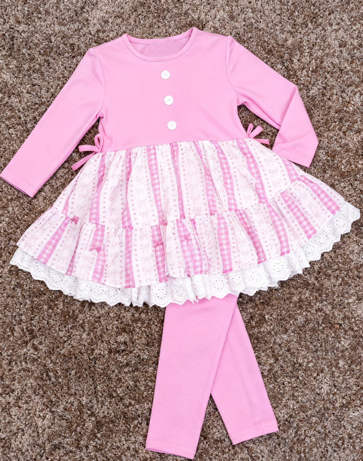preorder GLP3194 Hot Pink Bows Long Sleeve Pants Girls Set